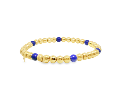 Plain Beaded with Lapis 14k Yellow Gold Bangle