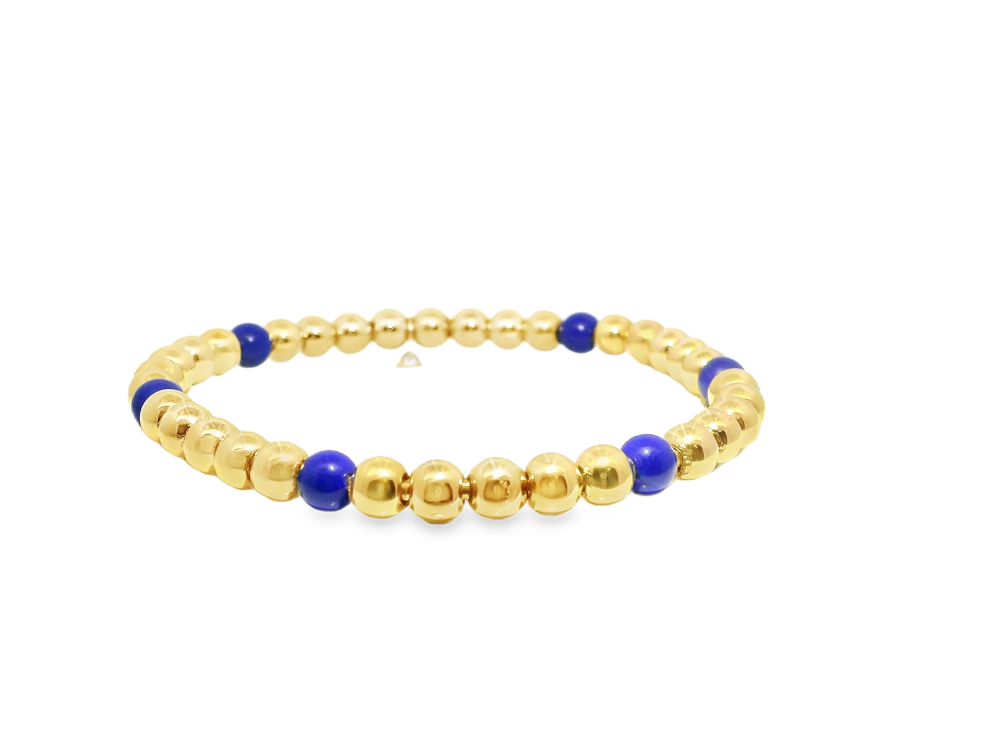Plain Beaded with Lapis 14k Yellow Gold Bangle