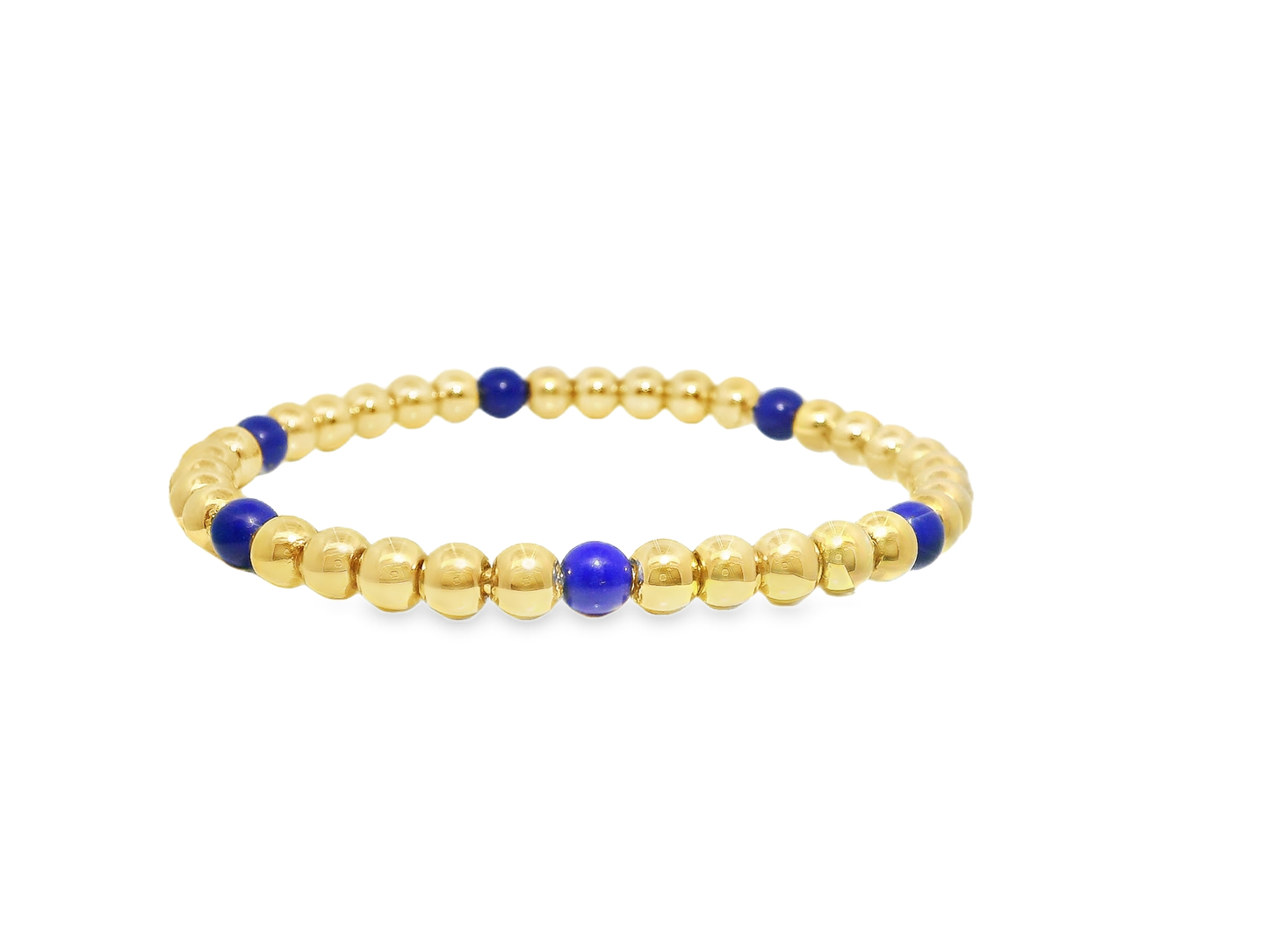 Plain Beaded with Lapis 14k Yellow Gold Bangle