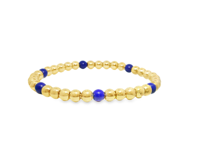Plain Beaded with Lapis 14k Yellow Gold Bangle
