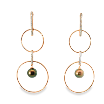 0.18Ct Diamond Earring 14k Rose Gold with Black Pearl