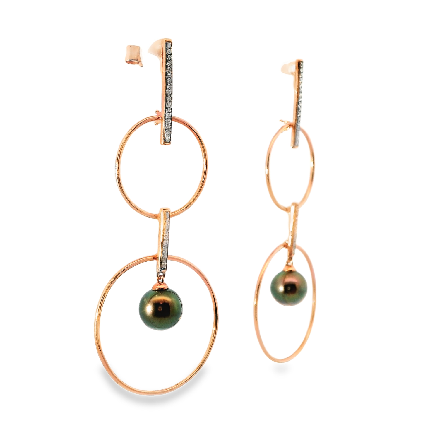 0.18Ct Diamond Earring 14k Rose Gold with Black Pearl