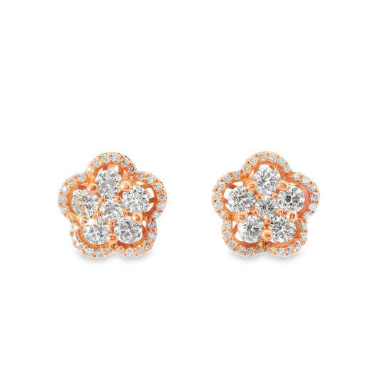 1.57CT Diamond Flower 14k Rose Gold Earring