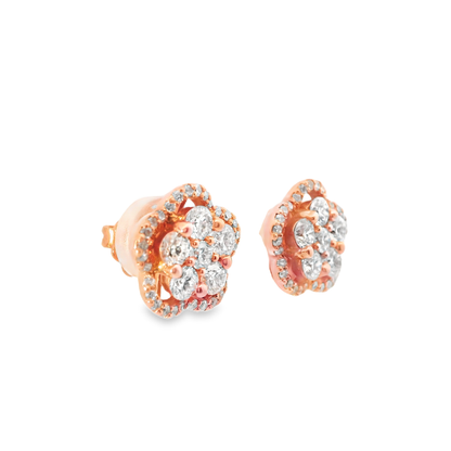 1.57CT Diamond Flower 14k Rose Gold Earring