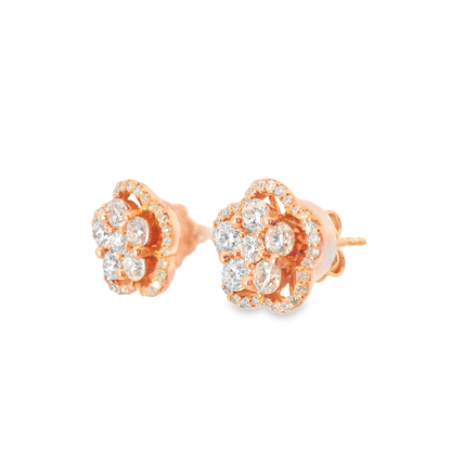 1.57CT Diamond Flower 14k Rose Gold Earring