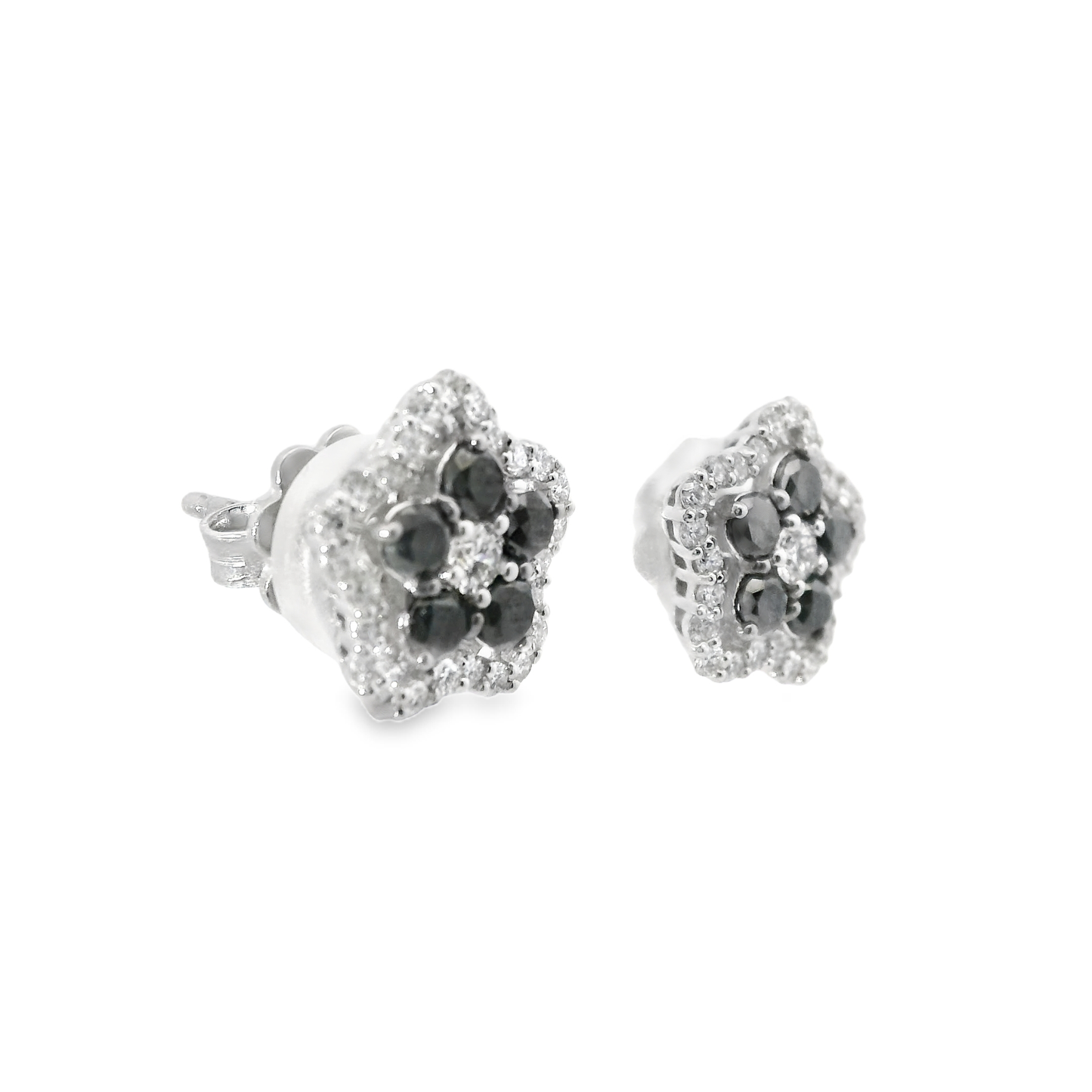 0.50CT Diamond 0.70CT Black Diamond  14k White Gold Earring