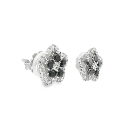 0.50CT Diamond 0.70CT Black Diamond  14k White Gold Earring