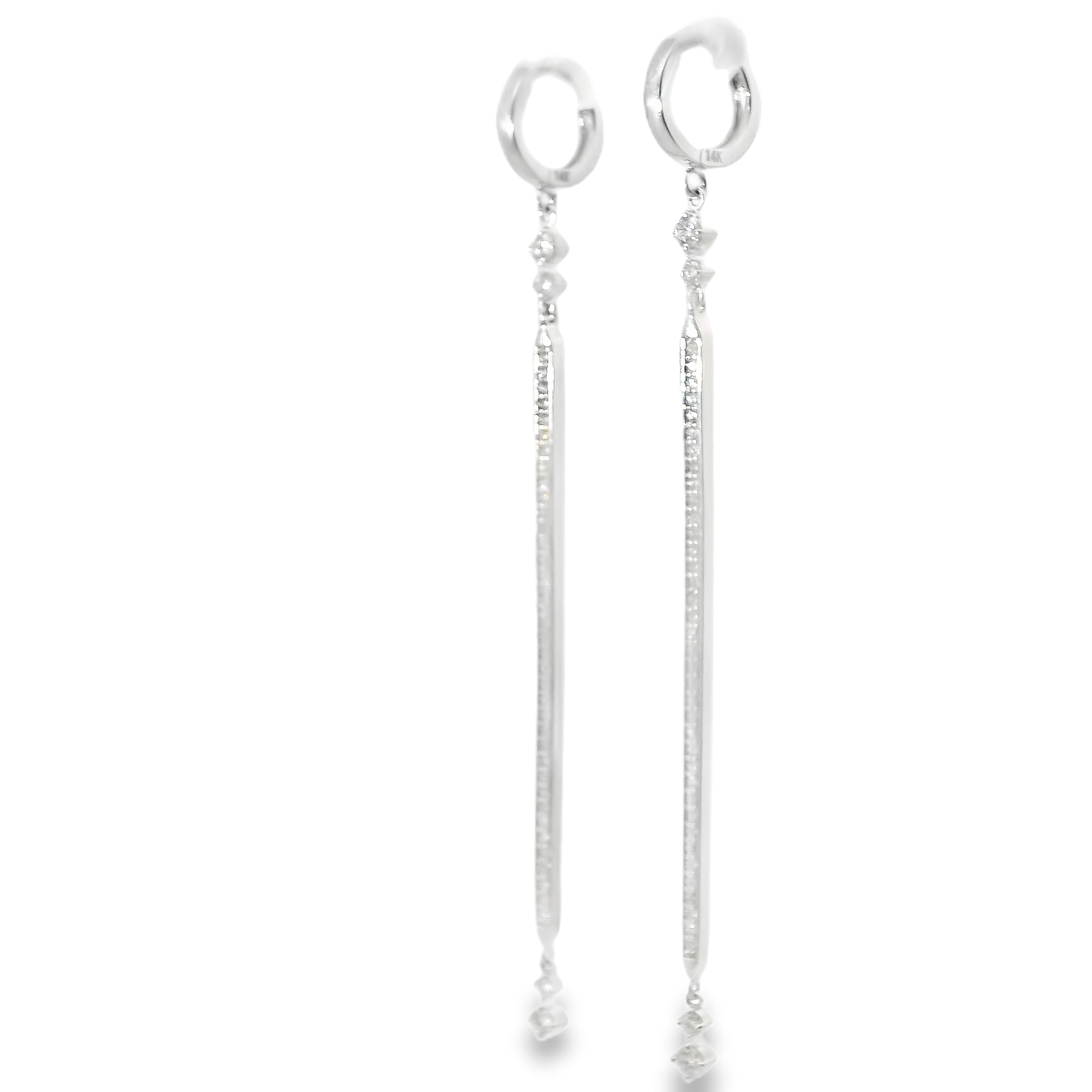 0.74CT Diamond Bar Earring 14k White Gold