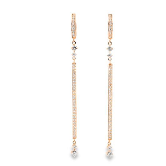 0.95CT Diamond Bar Earring 14k Rose Gold