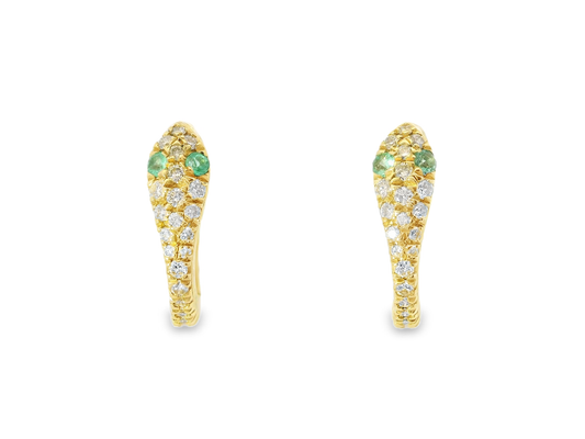 0.33CT Diamond 0.08CT Emerald 18k Yellow Gold Earring