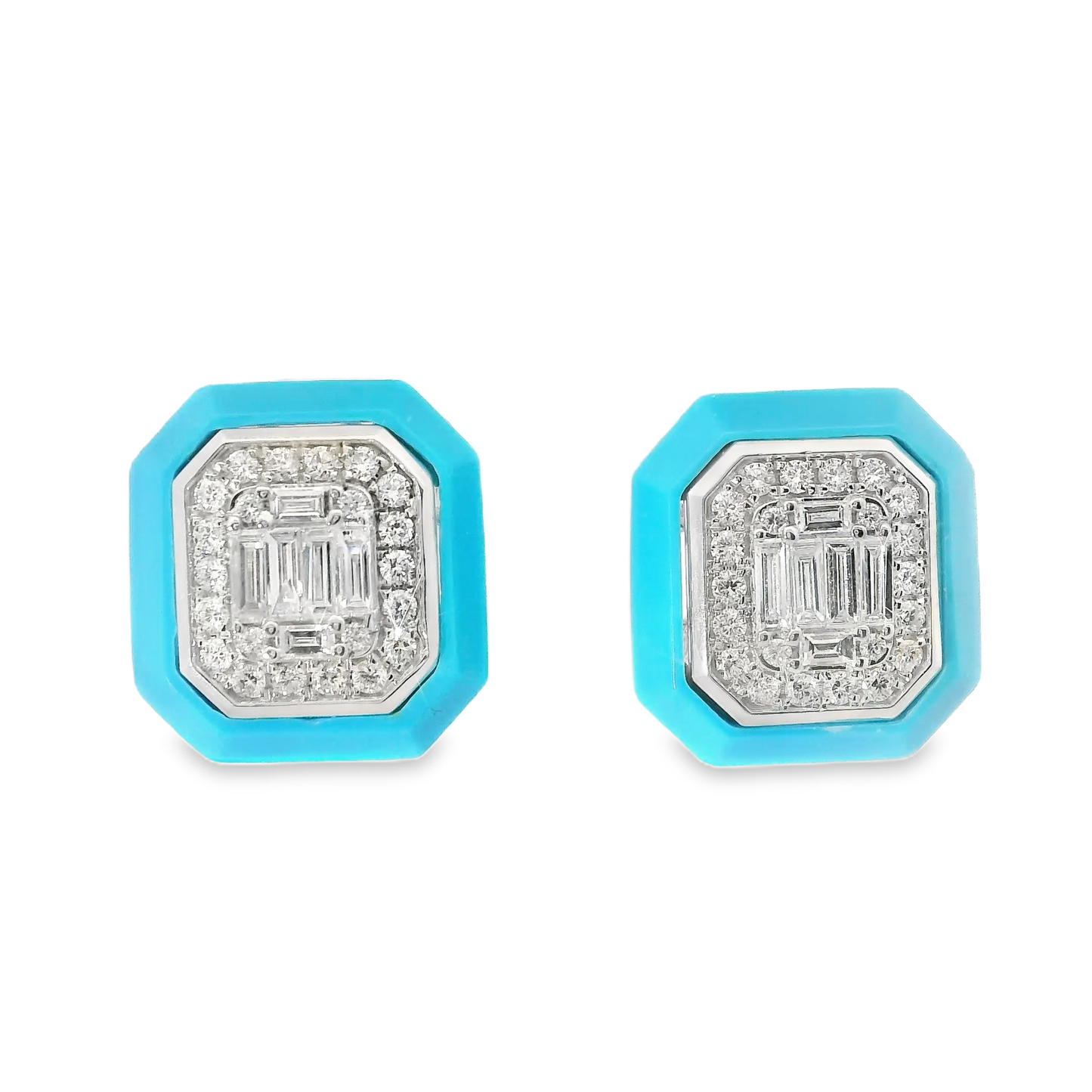 0.55CT Diamond with Turquoise 14k White Gold Earring