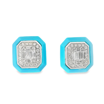 0.55CT Diamond with Turquoise 14k White Gold Earring