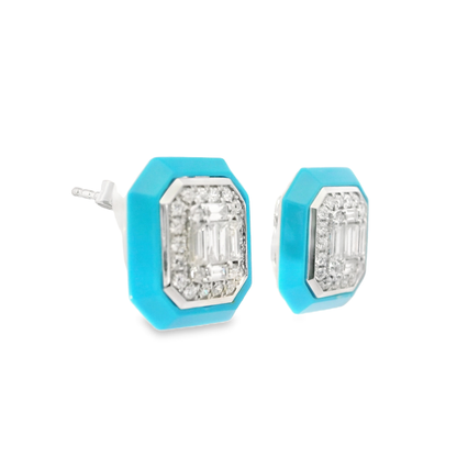 0.55CT Diamond with Turquoise 14k White Gold Earring