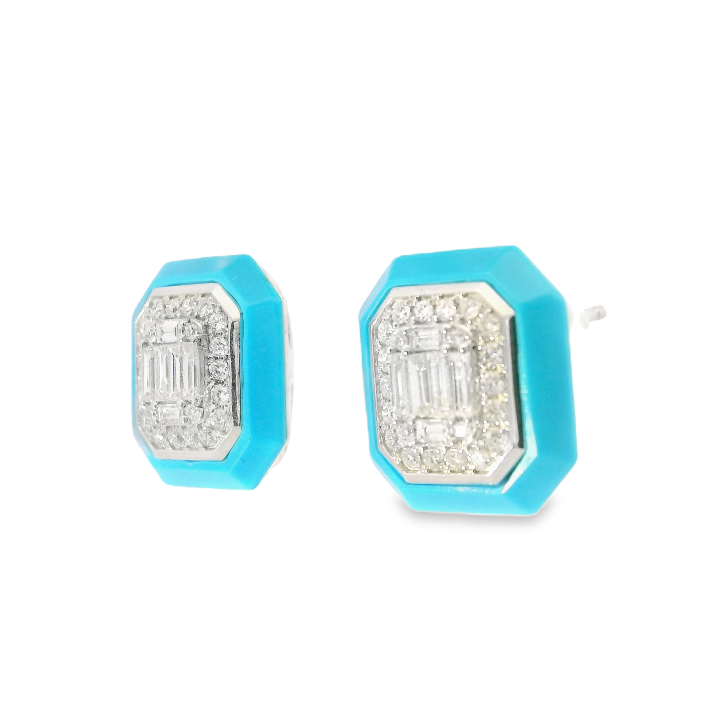 0.55CT Diamond with Turquoise 14k White Gold Earring