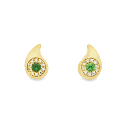0.63CT Diamond with Sapphire 14k Yellow Gold Earring