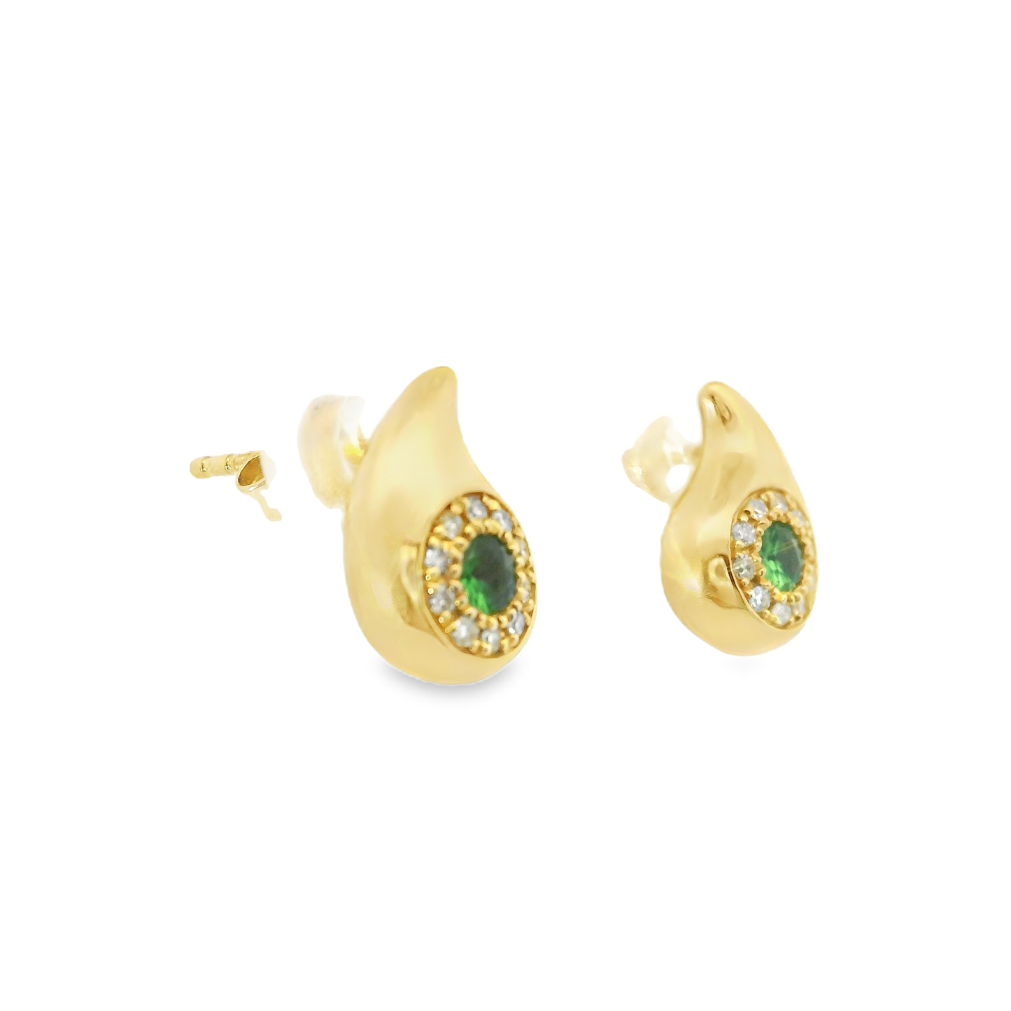 0.63CT Diamond with Sapphire 14k Yellow Gold Earring