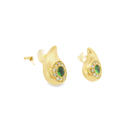 0.63CT Diamond with Sapphire 14k Yellow Gold Earring