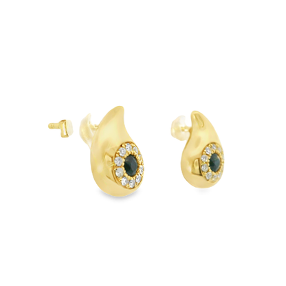 0.12CT Diamond 0.19CT Black Sapphire 14k Yellow Gold Earring