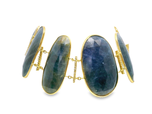 0.50CT Diamond with Blue Sapphire 14k Yellow Gold Bracelet