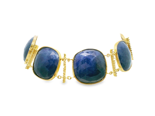 0.35CT Diamond with Blue Sapphire 14k Yellow Gold Bracelet