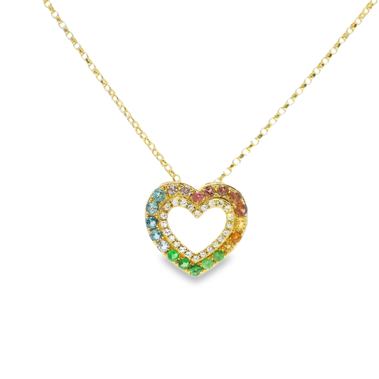 0.11CT Diamond 0.45CT Mixed Sapphire Pendant 14k Yellow Gold