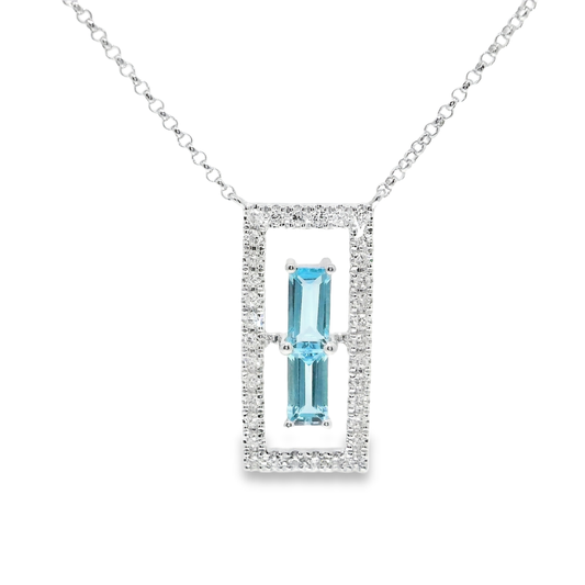 0.23CT Diamond 0.53CT Baguette Blue Topaz Pendant 14k Gold Pendant
