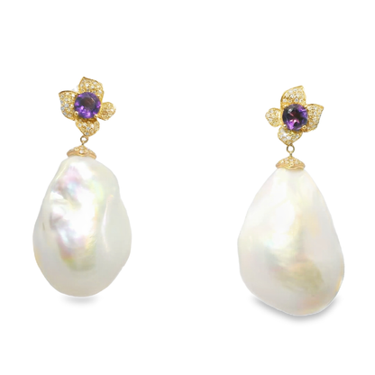 0.32CT Diamond with 0.90CT Amethyst Earrings 14k Rose Gold