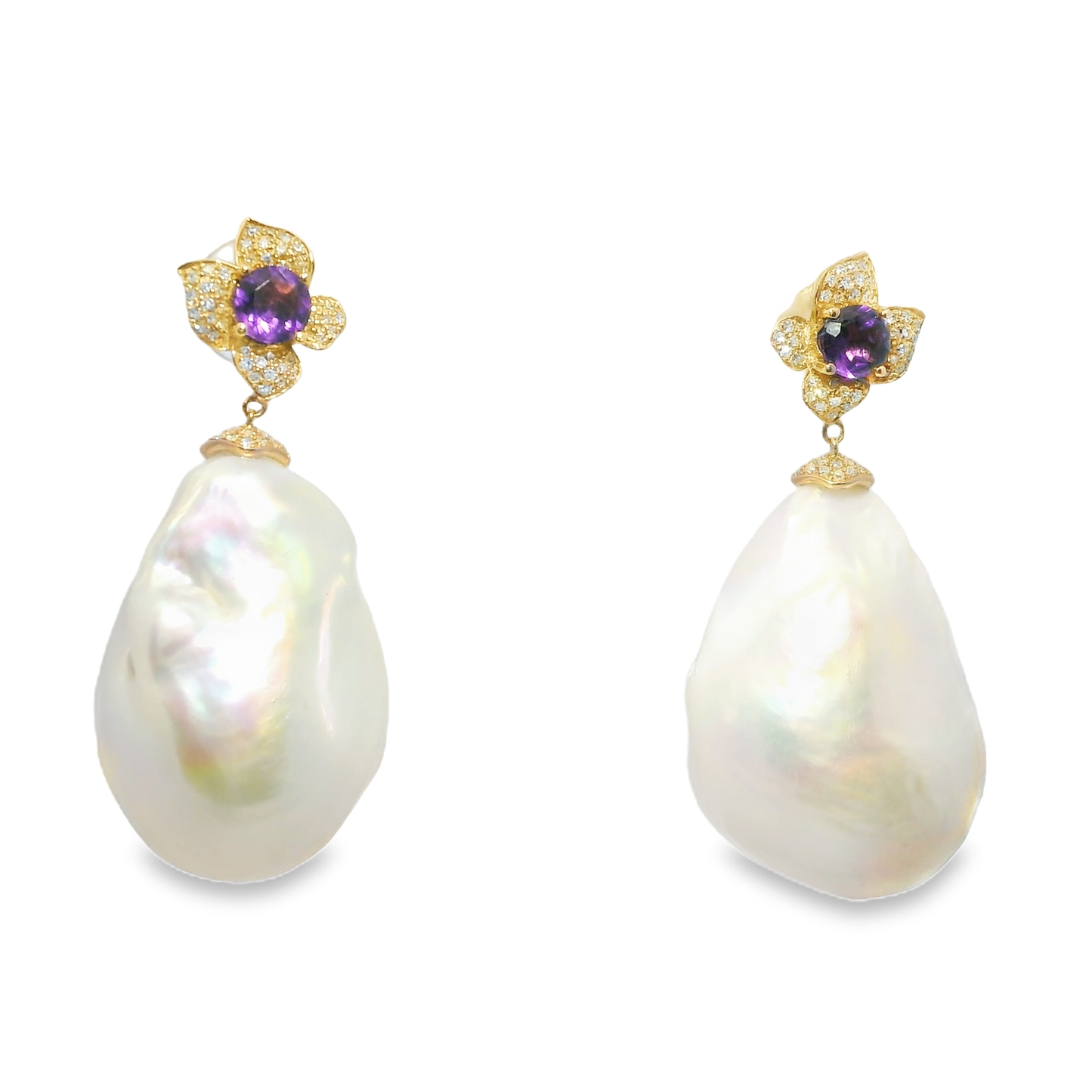 0.32CT Diamond with 0.90CT Amethyst Earrings 14k Rose Gold