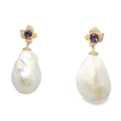 0.32CT Diamond with 0.90CT Amethyst Earrings 14k Rose Gold