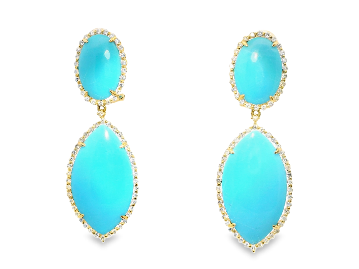 1.18CT Diamond with Turquoise Stone Earrings 14k Yellow Gold