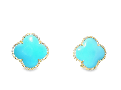 0.62CT Diamond with Turquoise 14k Yellow Gold Earring