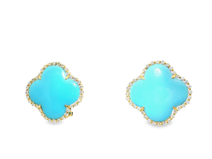 0.62CT Diamond with Turquoise 14k Yellow Gold Earring