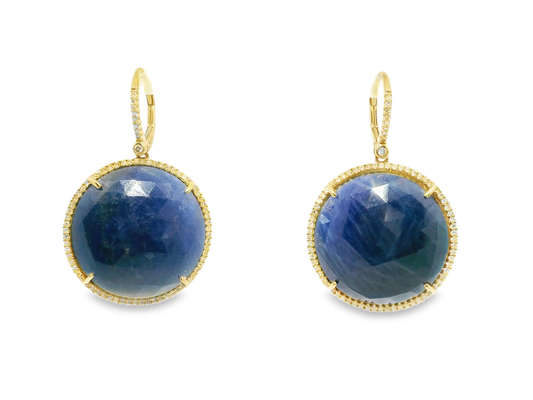 0.70CT Diamond with Blue Sapphire 14k Yellow Gold Earring