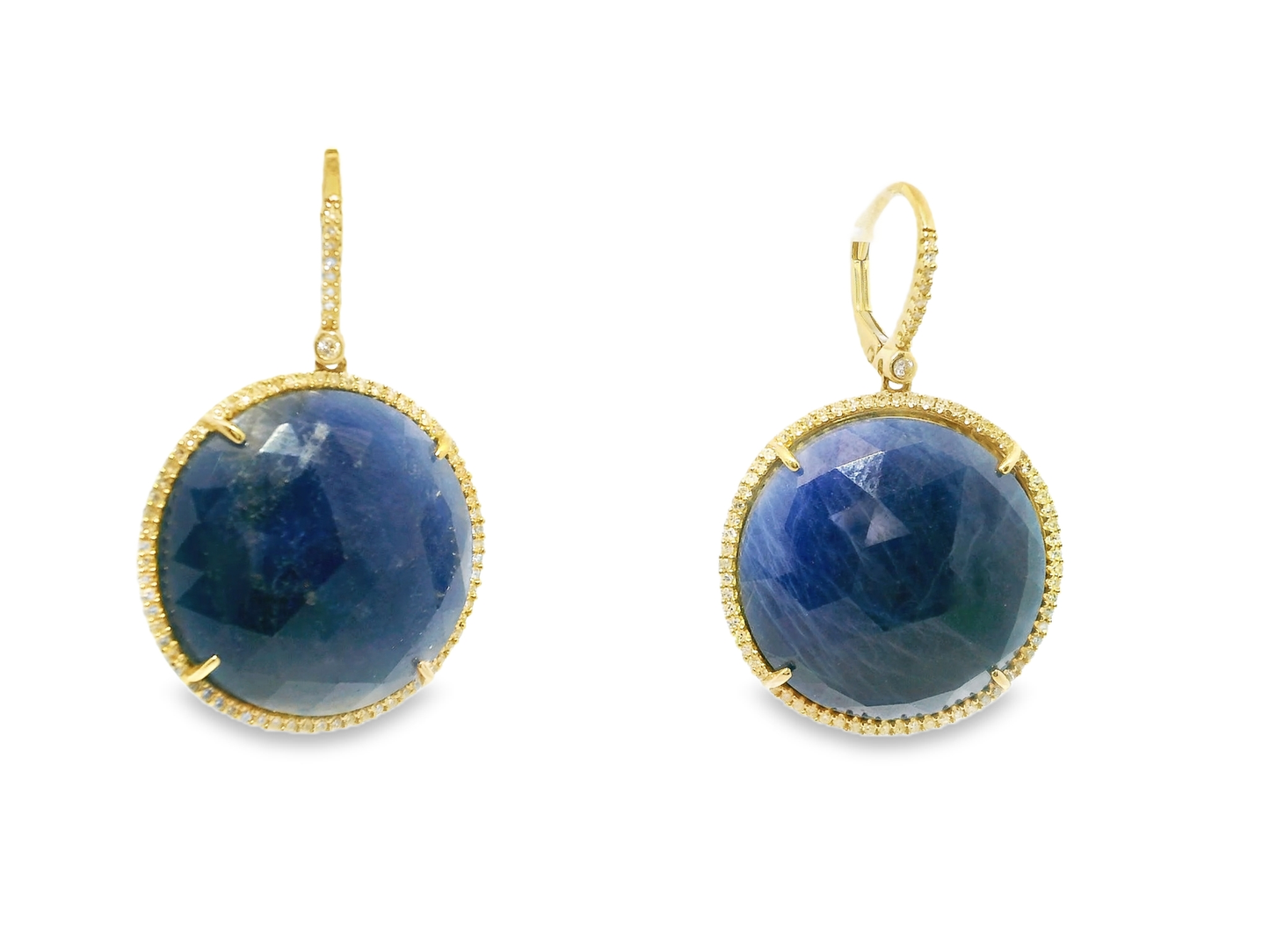 0.70CT Diamond with Blue Sapphire 14k Yellow Gold Earring