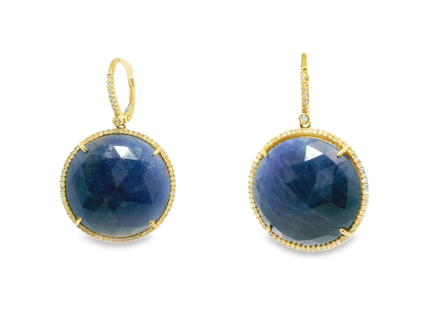 0.70CT Diamond with Blue Sapphire 14k Yellow Gold Earring
