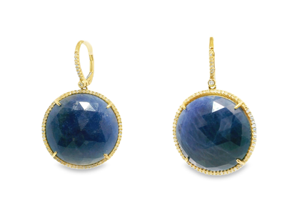 0.70CT Diamond with Blue Sapphire 14k Yellow Gold Earring