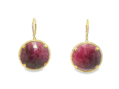 0.70CT Diamond with Ruby 14k Yellow Gold Earring
