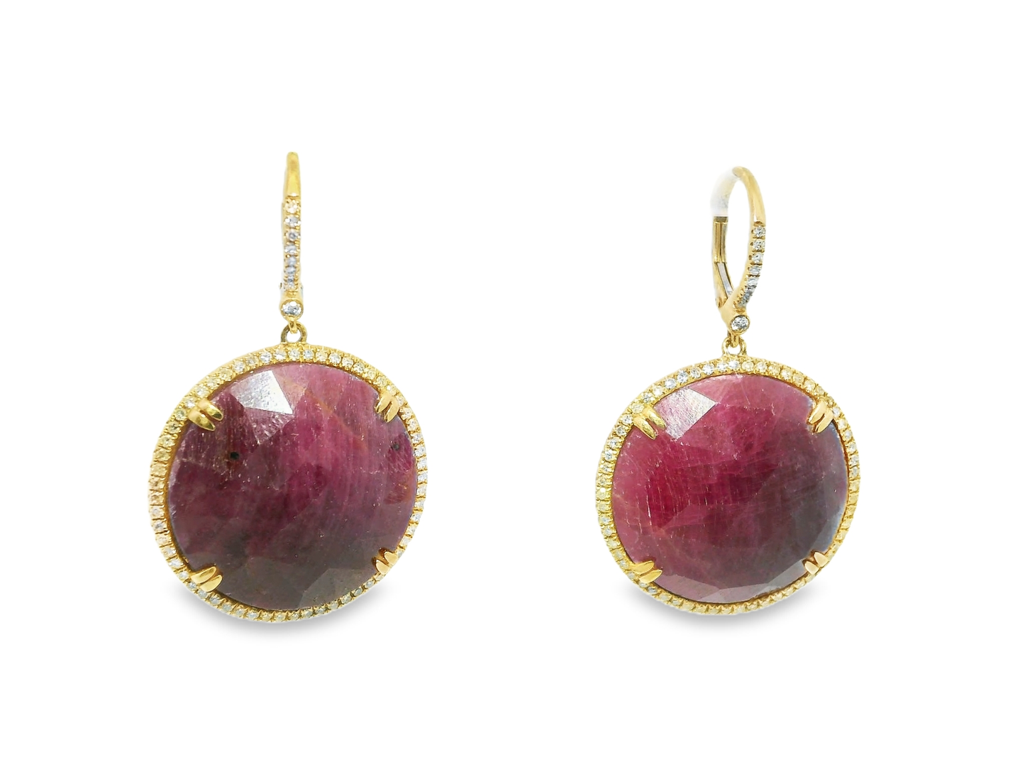 0.70CT Diamond with Ruby 14k Yellow Gold Earring