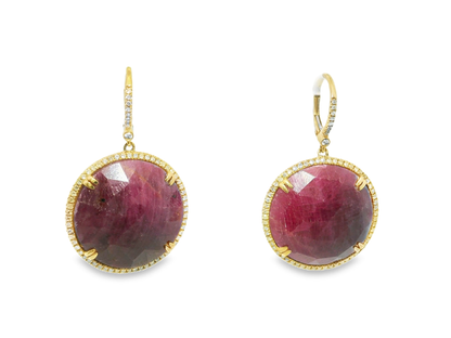 0.70CT Diamond with Ruby 14k Yellow Gold Earring