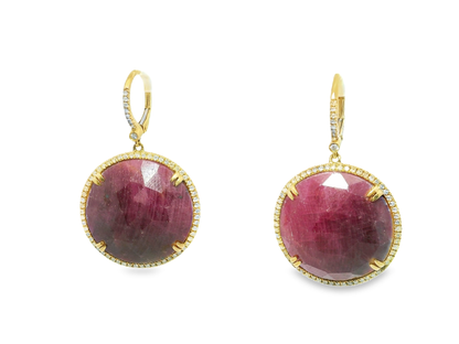 0.70CT Diamond with Ruby 14k Yellow Gold Earring