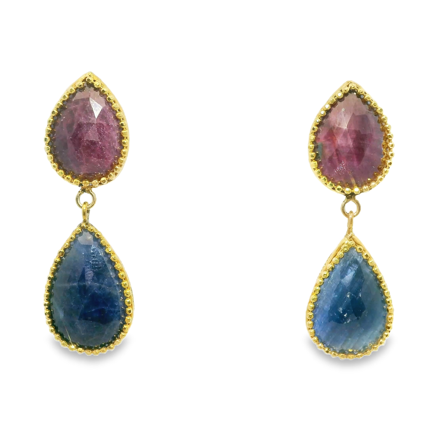 Pink and Blue Sapphire 14k Yellow Gold Earring