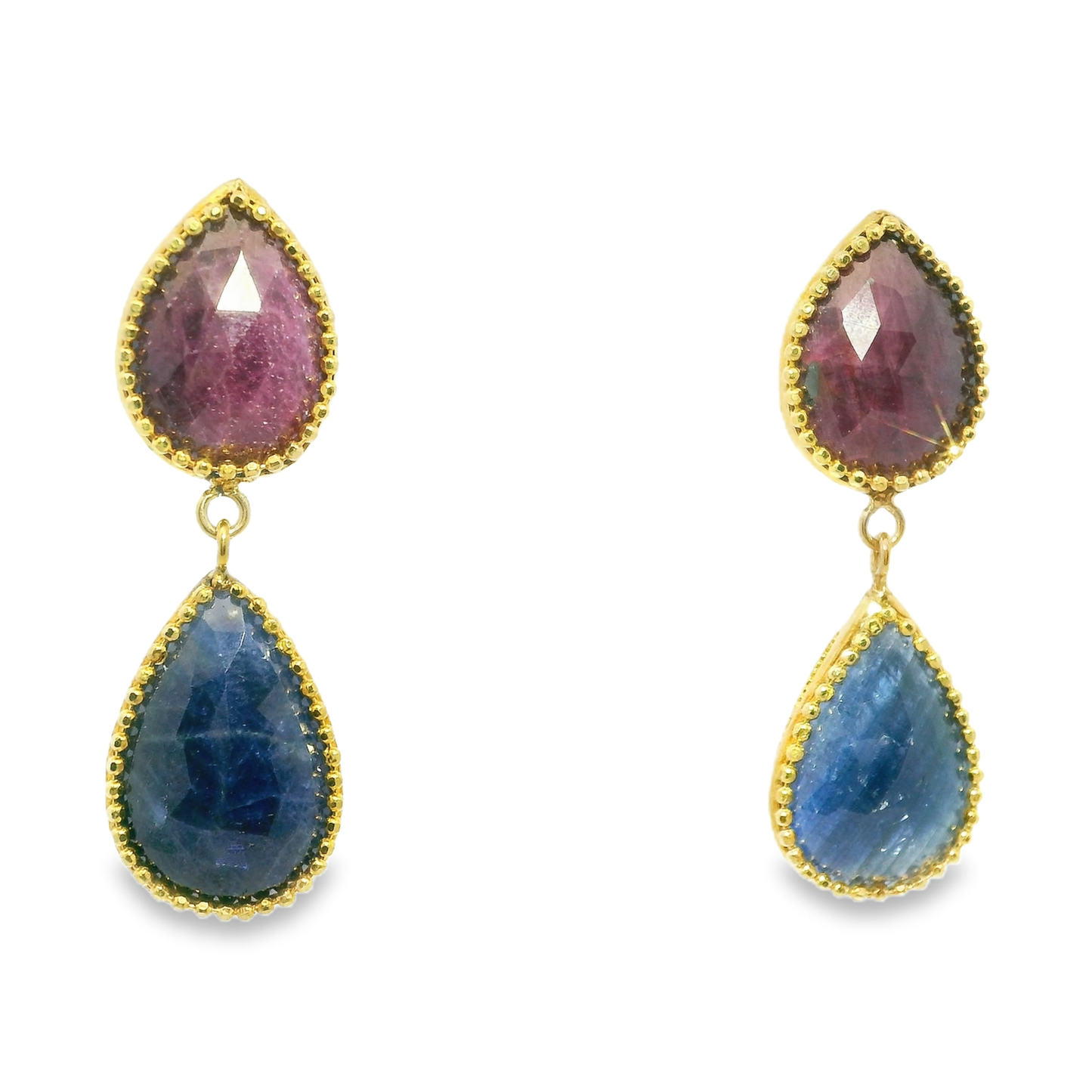 Pink and Blue Sapphire 14k Yellow Gold Earring