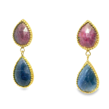 Pink and Blue Sapphire 14k Yellow Gold Earring