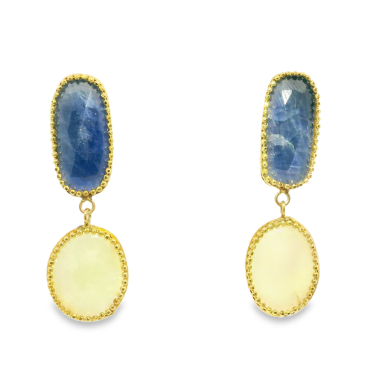 Blue and Yellow Sapphire 14k Yellow Gold Earring