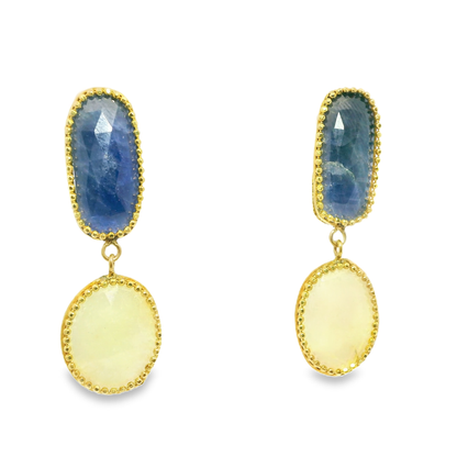 Blue and Yellow Sapphire 14k Yellow Gold Earring