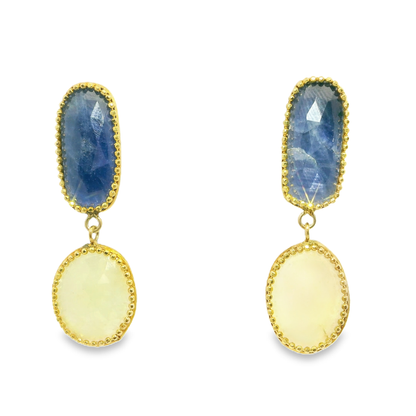 Blue and Yellow Sapphire 14k Yellow Gold Earring