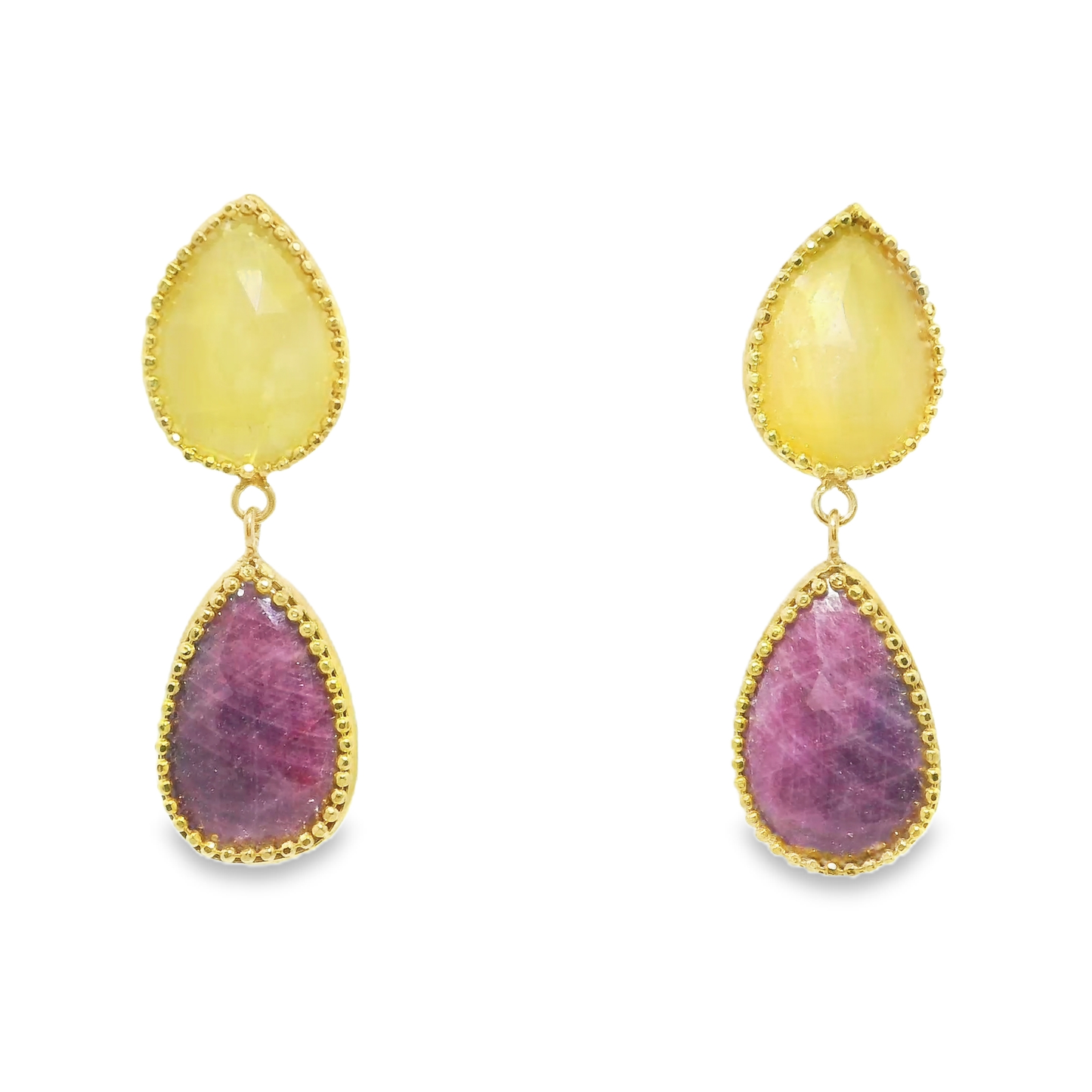 Pink and Yellow Sapphire 14k Yellow Gold Earring