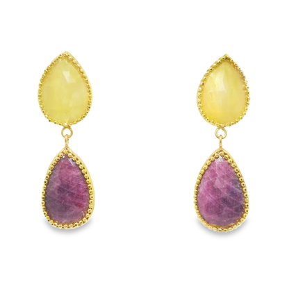 Pink and Yellow Sapphire 14k Yellow Gold Earring