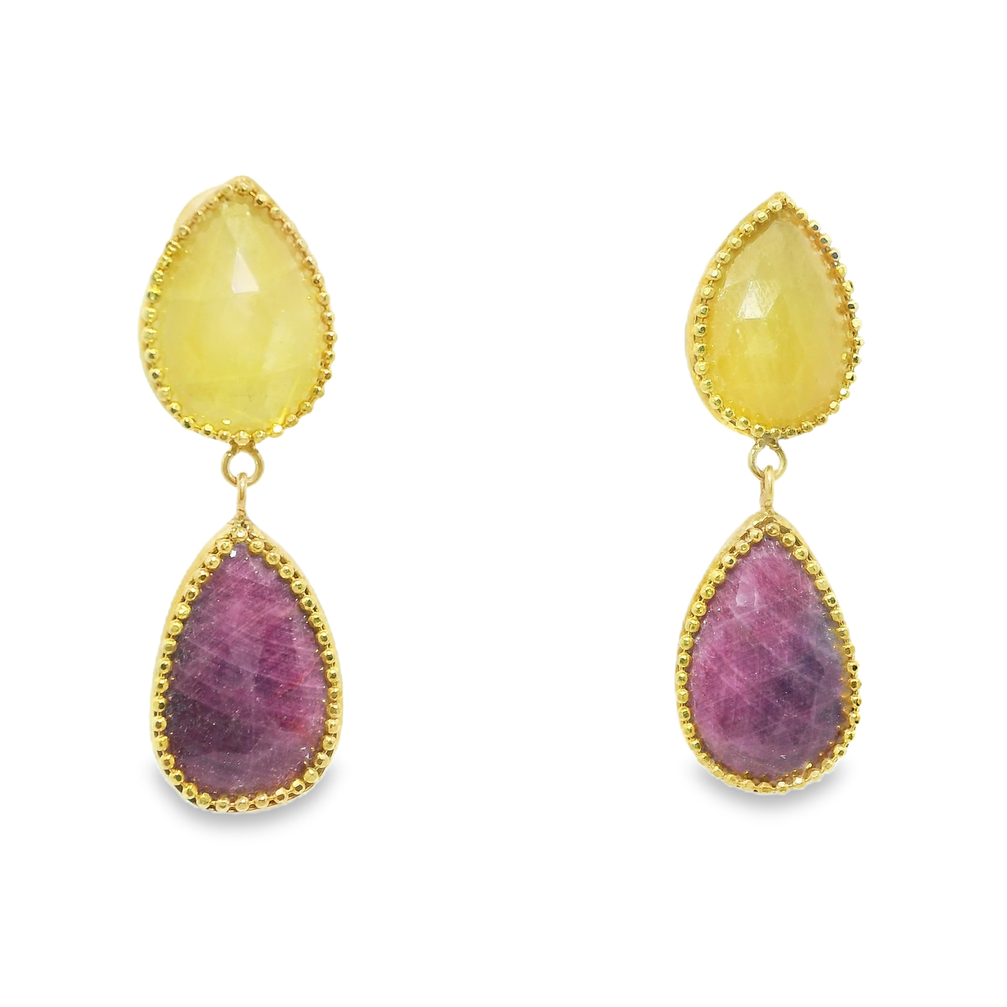 Pink and Yellow Sapphire 14k Yellow Gold Earring