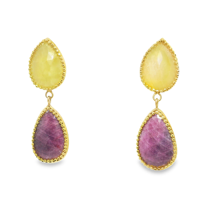 Pink and Yellow Sapphire 14k Yellow Gold Earring